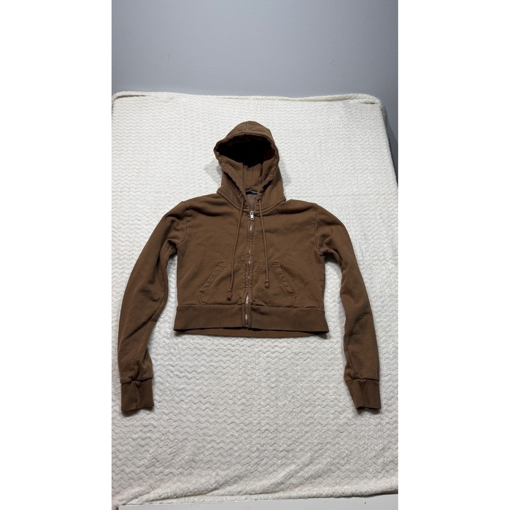 Brandy Melville Crystal Hoodie Brown Cropped Full Zip Sweatshirt